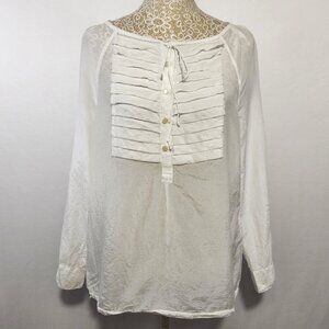 Gap Women's Size XS White Silk Blend Sheer Long Roll Tab Sleeve Button Front Top